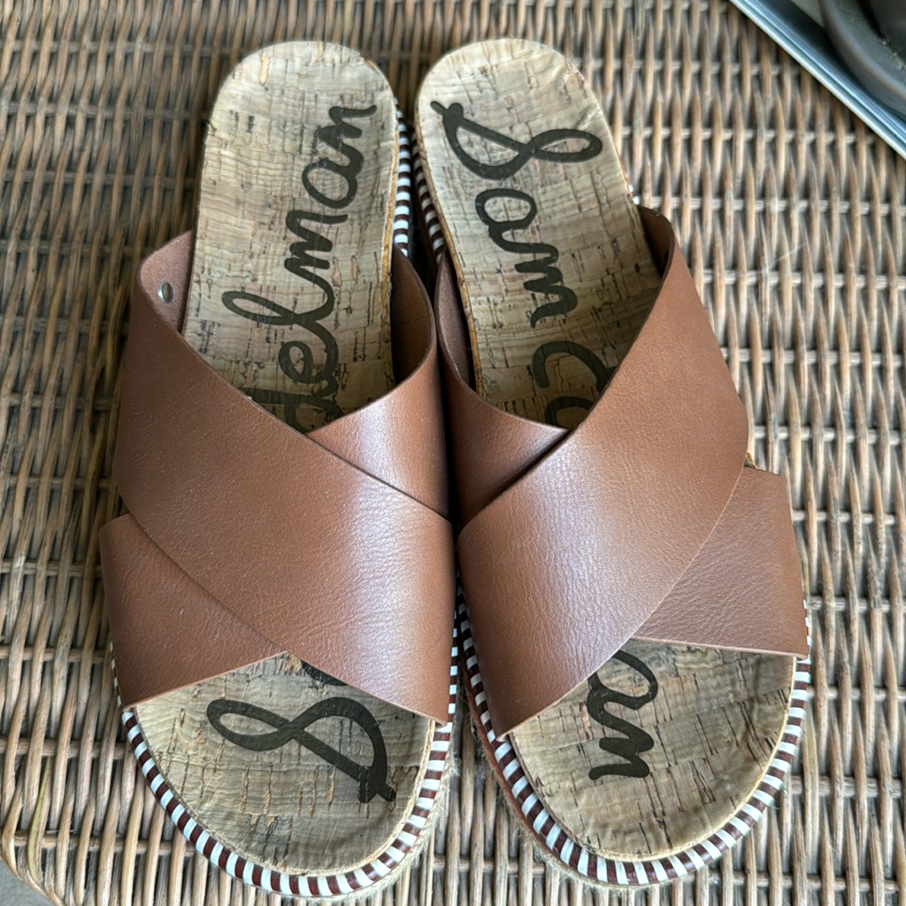 Sam Edelman Brown Leather Crisscross Slide Sandals